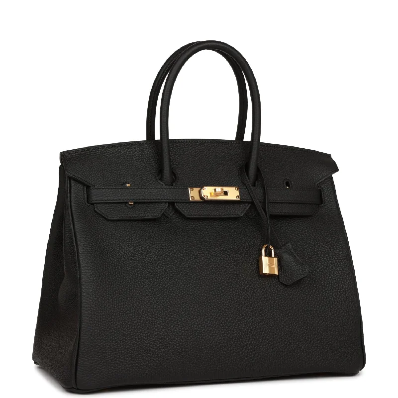 Hermes Birkin Bags with a Zippered Interior Compartment for ValuablesHermes Birkin 35 Black Togo Gold Hardware