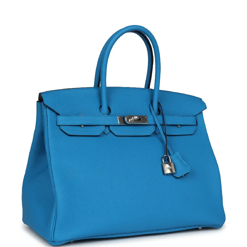 Hermes Birkin Bags with a Magnetic - Closure Interior PocketHermes Birkin 35 Bleu Zanzibar Verso Togo Palladium Hardware