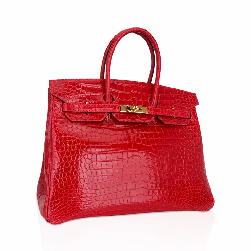 Hermes Birkin Bags with a Studded Leather Trim for a Bold StatementHermes Birkin 35 Bag Braise Porosus Crocodile with Gold Hardware