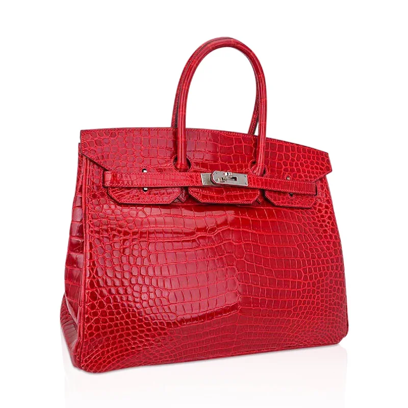 Hermes Birkin Bags with a Hand - Embroidered Floral PatternHermes Birkin 35 Bag Braise Porosus Crocodile with Palladium Hardware