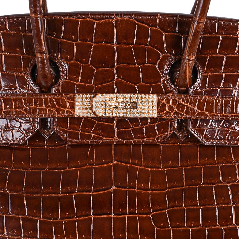 Hermes Birkin Bags with a Textured Taurillon Clemence LeatherHermes Birkin 35 Bag Diamond Miel Porosus Crocodile with Gold Hardware