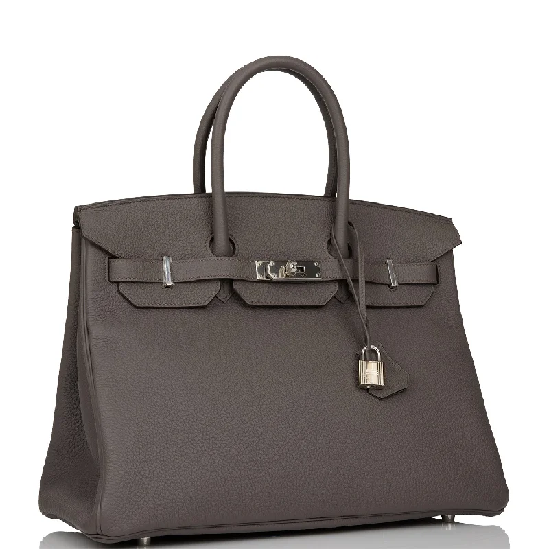 Hermes Birkin Bags with a Leather - Bound Handle for DurabilityHermes Birkin 35 Etain Togo Palladium Hardware