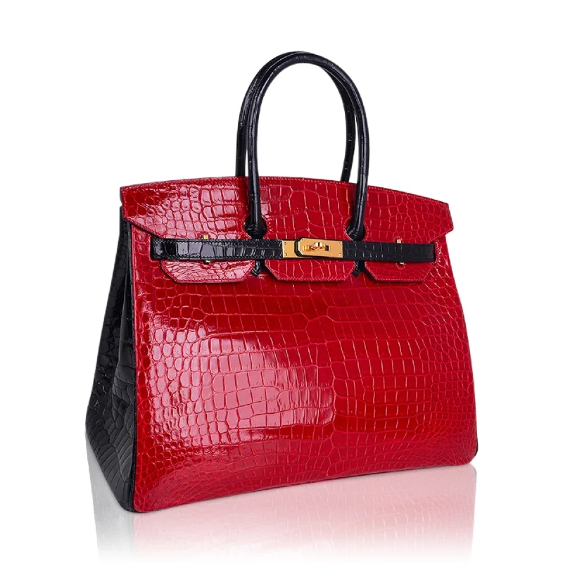 Hermes Birkin Bags with a Snap - Fastened Front Pocket for Easy AccessHermes Special Order HSS Birkin 35 Bag Braise & Black Porosus Crocodile with Gold Hardware