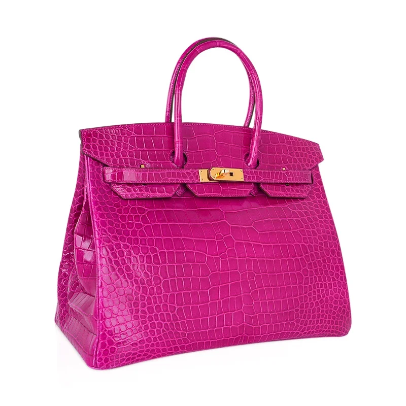 Hermes Birkin Bags with a Beaded Leather Strap for a Bohemian - Glamour LookHermes Birkin 35 Bag Rose Scheherazade Porosus Crocodile with Gold Hardware