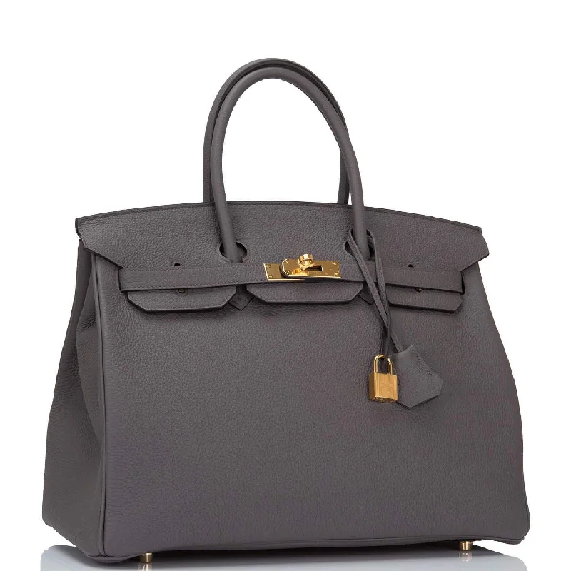 Hermes Birkin Bags with a Two - Tone Leather Design for Visual InterestHermes Etain Togo Birkin 35cm Gold Hardware