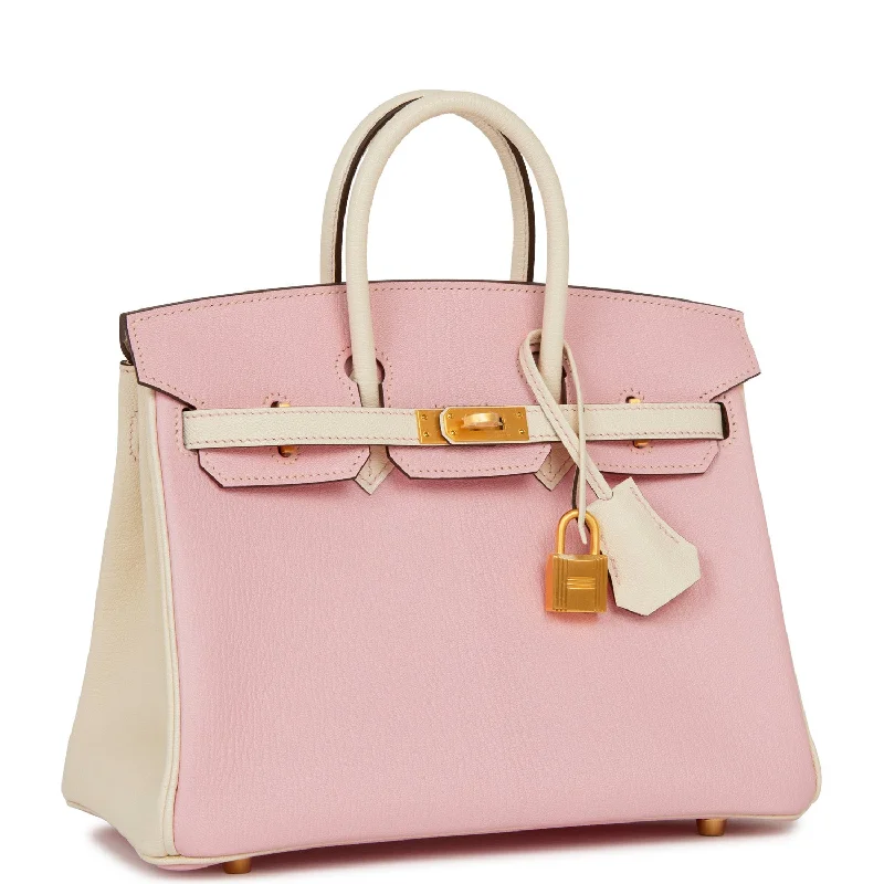 Hermes Birkin Bags with a Leather - Lined Interior Pocket for Added ProtectionHermes Special Order (HSS) Birkin 25 Rose Sakura and Nata Chèvre Brushed Gold Hardware