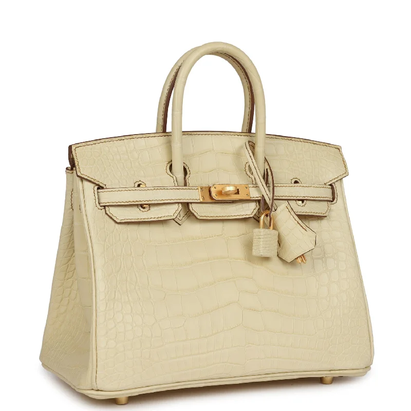 Hermes Birkin Bags in a Light Beige for a Soft and Sophisticated AestheticHermes Special Order (HSS) Birkin 25 Vanille Matte Alligator Brushed Gold Hardware