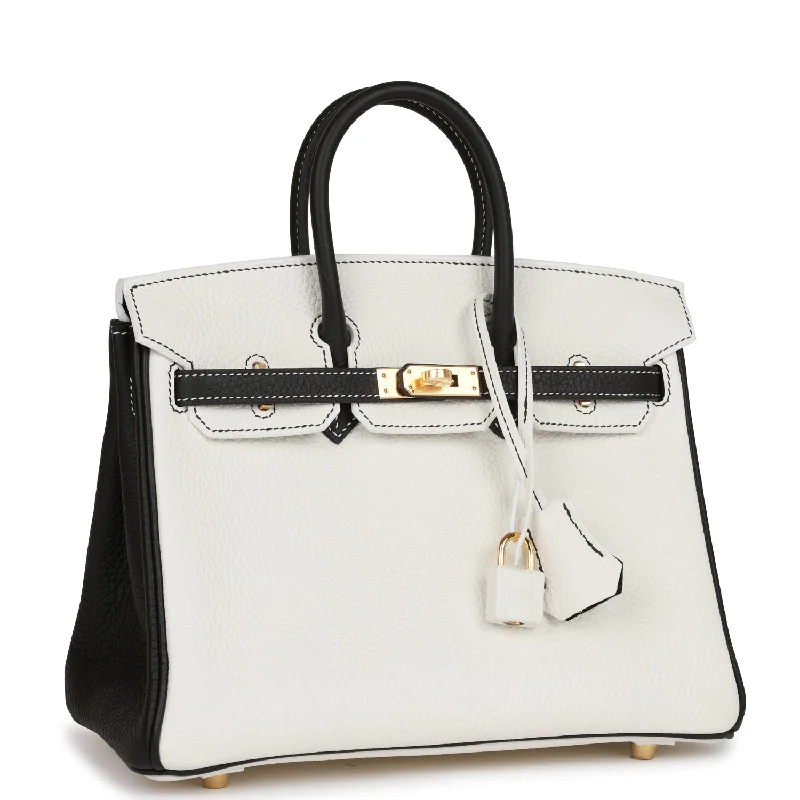 Hermes Birkin Bags in a Neutral Taupe Color for VersatilityHermes Special Order (HSS) Birkin 25 White and Black Clemence Gold Hardware