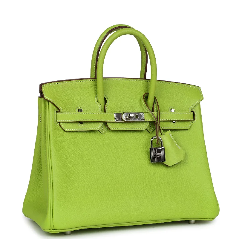 Hermes Birkin Bags with a Chain - Embellished Handle for a Modern TwistHermes Birkin 25 Kiwi Candy Epsom Palladium Hardware