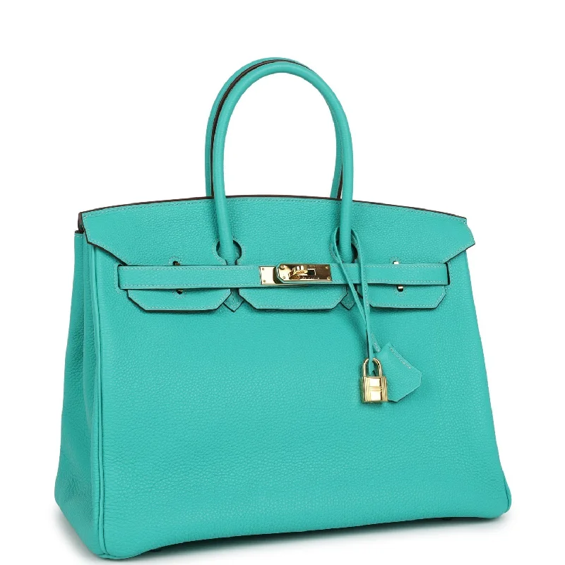 Hermes Birkin Bags with Custom - Engraved Hardware for PersonalizationHermes Birkin 35 Lagoon Togo Gold Hardware