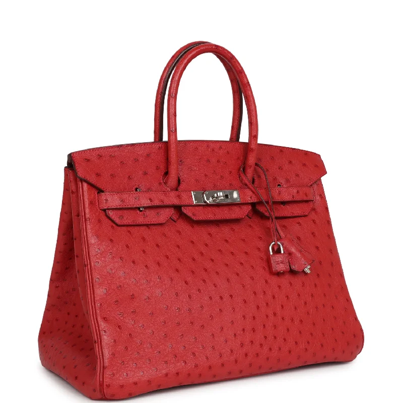 Hermes Birkin Bags with a Detachable Shoulder Pad for ComfortHermes Birkin 35 Rouge Vif Ostrich Palladium Hardware