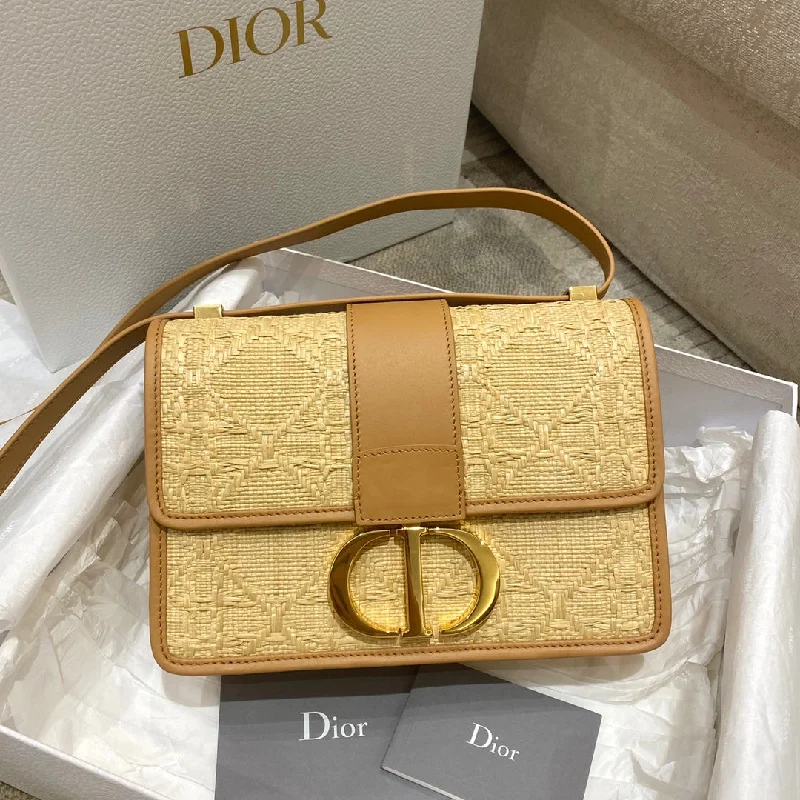 Stylish Christian Dior shoulder bags with a tassel - adorned zipperChristian Dior 30 Montaigne Bag Natural Cannage Raffia, Brown Handbags