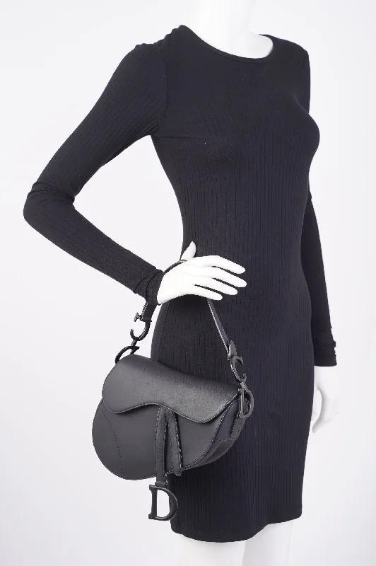 Christian Dior handbags with a back - pocket for quick storageChristian Dior Ultra Matte Saddle Black Leather