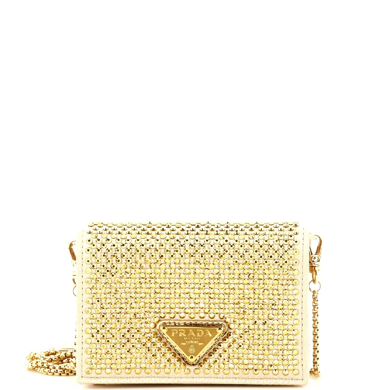 Contemporary Christian Dior handbags with a unique shapeFlap Card Holder with Chain Satin with Crystals